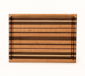 Wooden cutting board with striped pattern on a white background